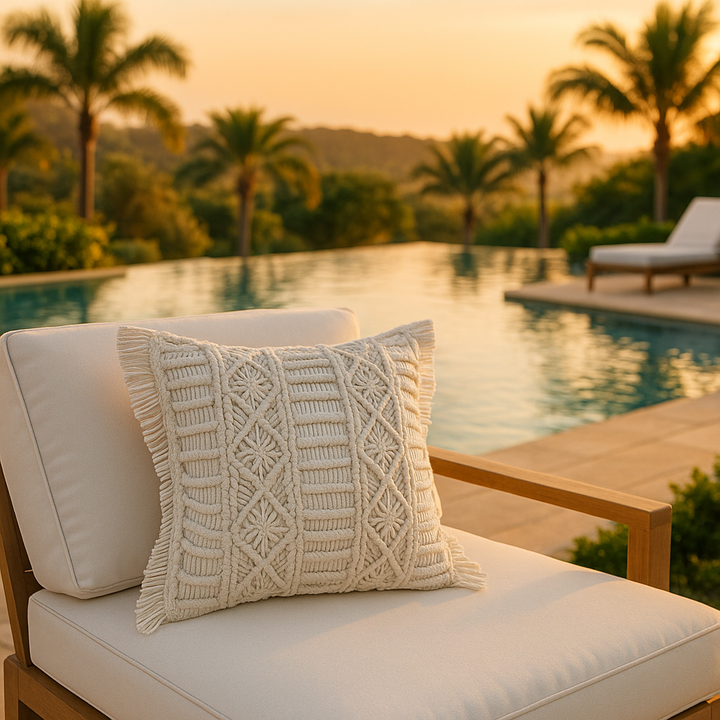 Premium 24" x 24" White Zippered Tropical Indoor Outdoor Throw Pillow with Island Style Design