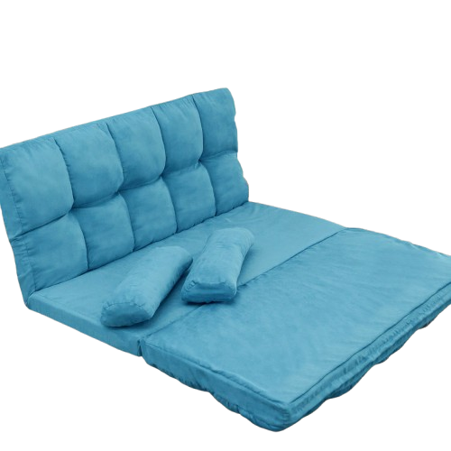 Double Chaise Lounge Sofa Floor Couch and Sofa with Two Pillows, Comfortable Seating for Living Room, Relaxing Furniture, Blue