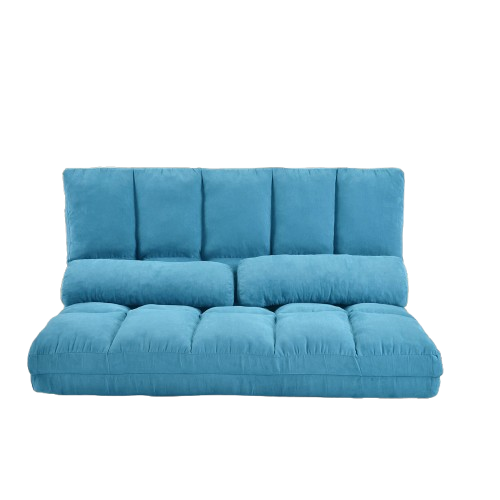 Double Chaise Lounge Sofa Floor Couch and Sofa with Two Pillows, Comfortable Seating for Living Room, Relaxing Furniture, Blue