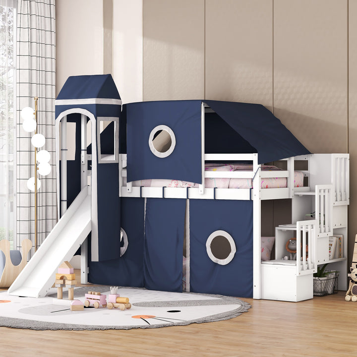 White And Gray Twin Loft Bed And Desk