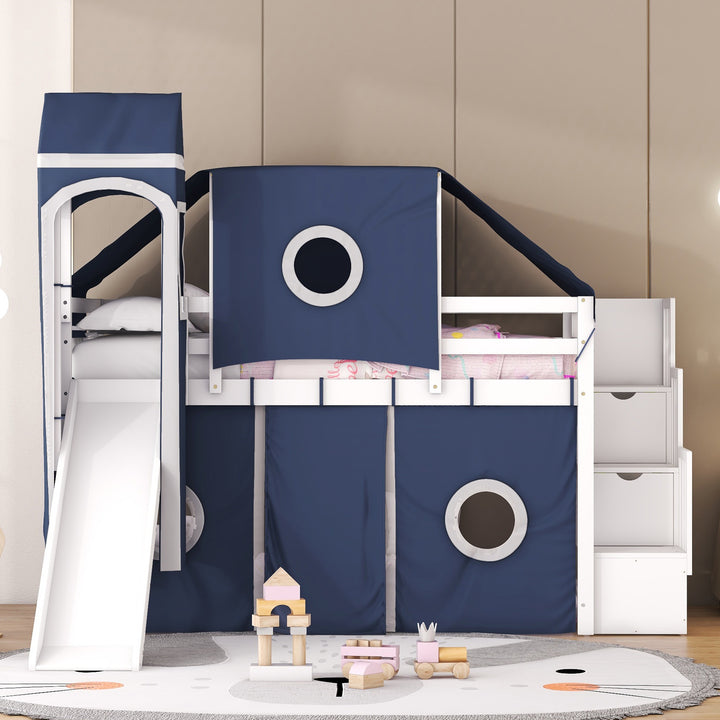 White And Gray Twin Loft Bed And Desk