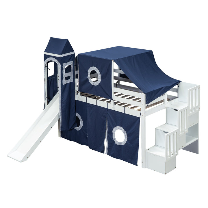 White And Gray Twin Loft Bed And Desk