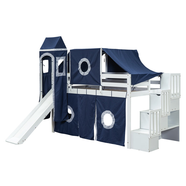 White And Gray Twin Loft Bed And Desk