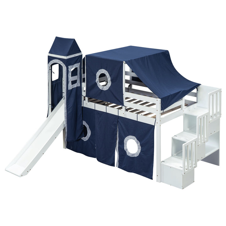 White And Gray Twin Loft Bed And Desk