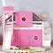 Twin Size Loft Bed with Tent and Tower, Sturdy Wooden Frame, Adventure-Themed Fun and Functional Design for Bedroom, Pink