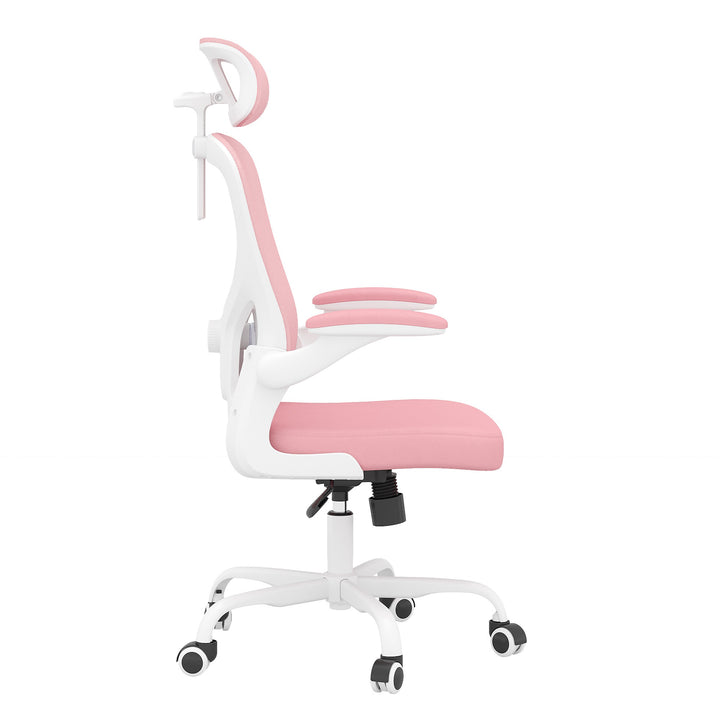 Ergonomic Office Chair Home Computer Desk Chair Adjustable Lumbar Support Flip Up Armrests Breathable Mesh Seat with Headrest Pink