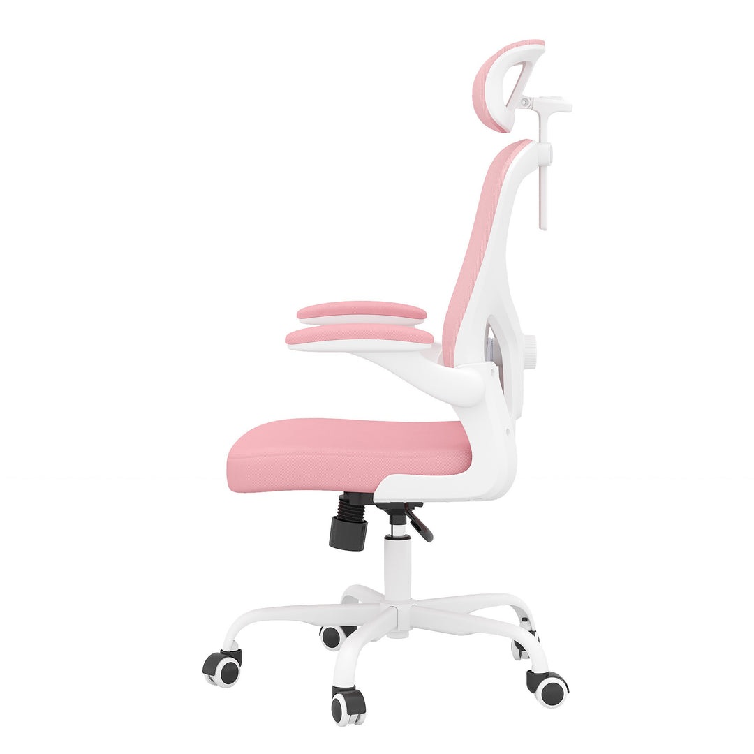 Ergonomic Office Chair Home Computer Desk Chair Adjustable Lumbar Support Flip Up Armrests Breathable Mesh Seat with Headrest Pink