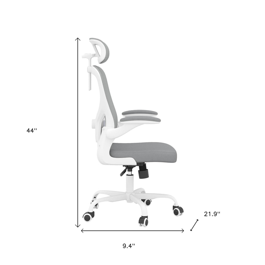 Ergonomic Office Chair Home Computer Desk Chair Adjustable Lumbar Support Flip Up Armrests Breathable Mesh Seat with Headrest Grey