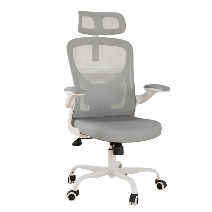 Ergonomic Office Chair Home Computer Desk Chair Adjustable Lumbar Support Flip Up Armrests Breathable Mesh Seat with Headrest Grey