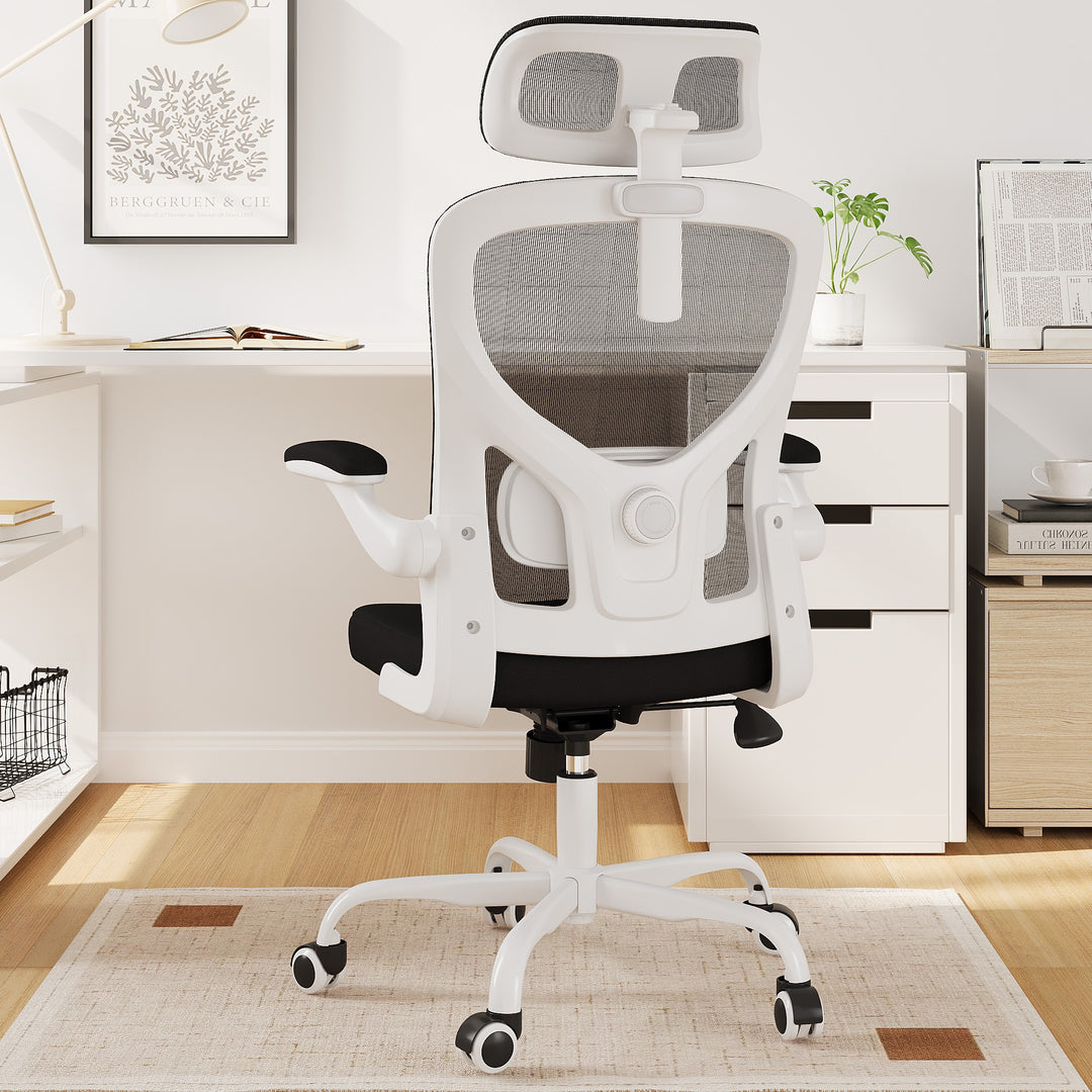 Ergonomic Office Chair Home Computer Desk Chair Adjustable Lumbar Support Flip Up Armrests Breathable Mesh Seat with Headrest Black