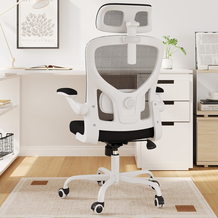 Ergonomic Office Chair Home Computer Desk Chair Adjustable Lumbar Support Flip Up Armrests Breathable Mesh Seat with Headrest Black