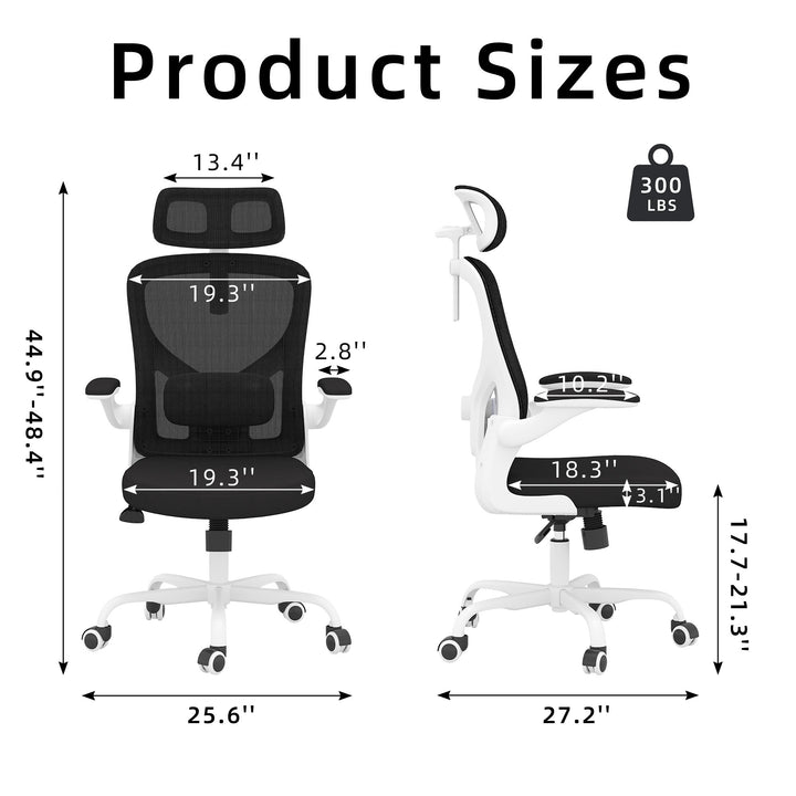 Ergonomic Office Chair Home Computer Desk Chair Adjustable Lumbar Support Flip Up Armrests Breathable Mesh Seat with Headrest Black