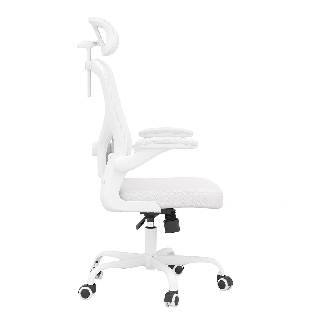 Ergonomic Office Chair Home Computer Desk Chair Adjustable Lumbar Support Flip Up Armrests Breathable Mesh Seat with Headrest White