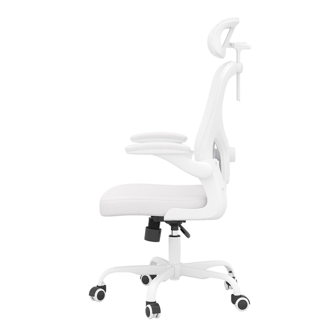 Ergonomic Office Chair Home Computer Desk Chair Adjustable Lumbar Support Flip Up Armrests Breathable Mesh Seat with Headrest White