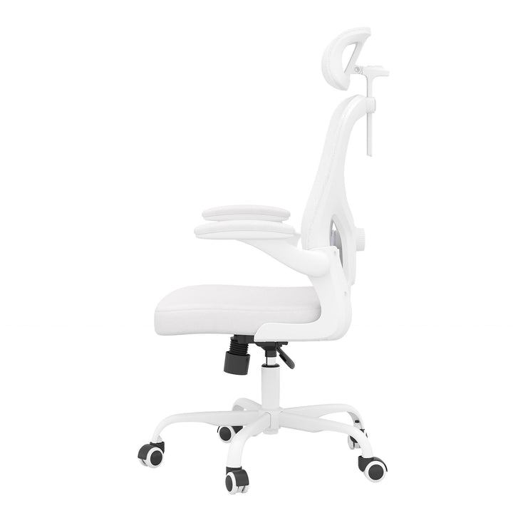 Ergonomic Office Chair Home Computer Desk Chair Adjustable Lumbar Support Flip Up Armrests Breathable Mesh Seat with Headrest White