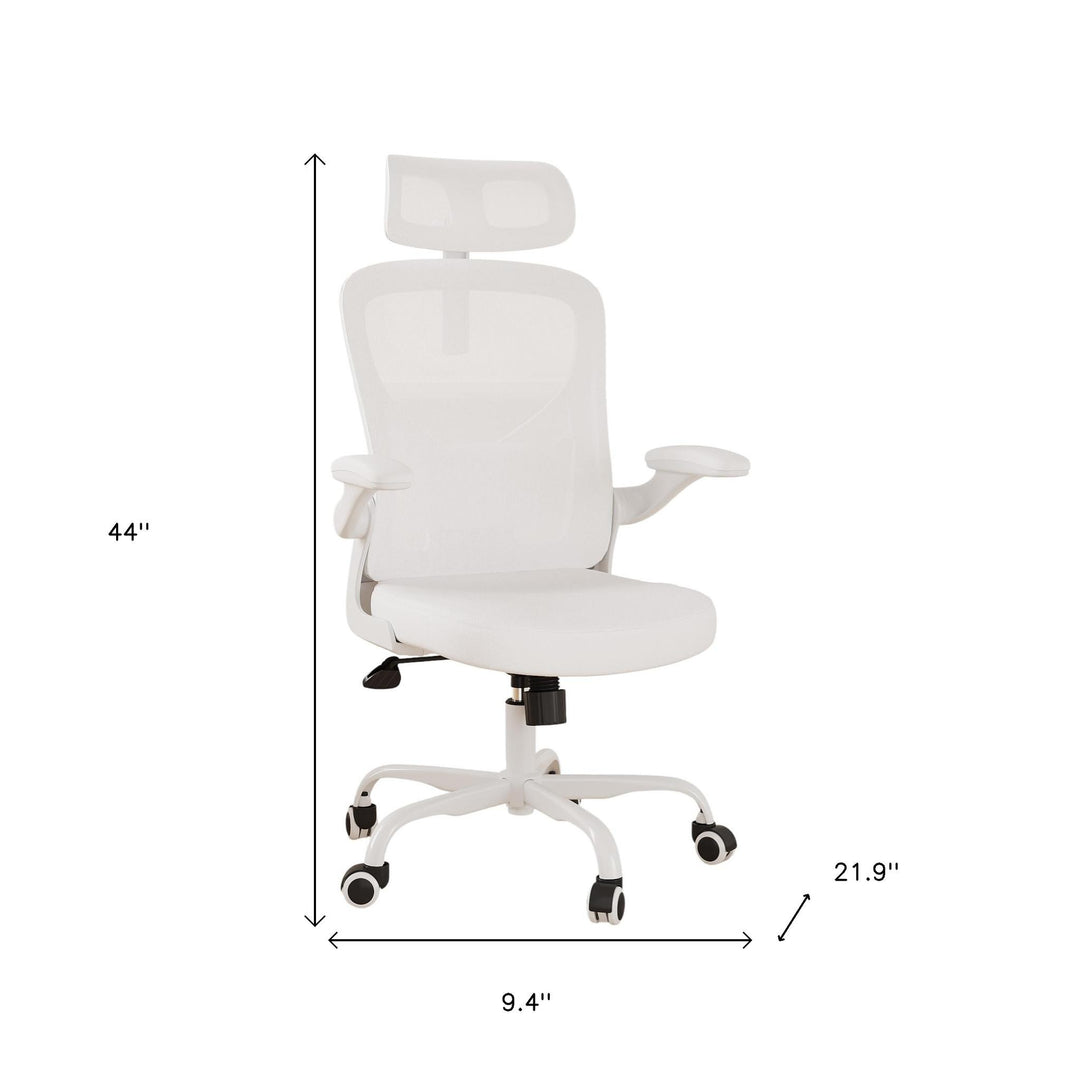 Ergonomic Office Chair Home Computer Desk Chair Adjustable Lumbar Support Flip Up Armrests Breathable Mesh Seat with Headrest White