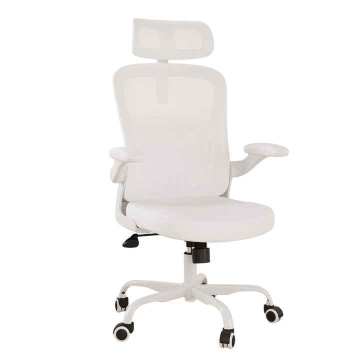 Ergonomic Office Chair Home Computer Desk Chair Adjustable Lumbar Support Flip Up Armrests Breathable Mesh Seat with Headrest White