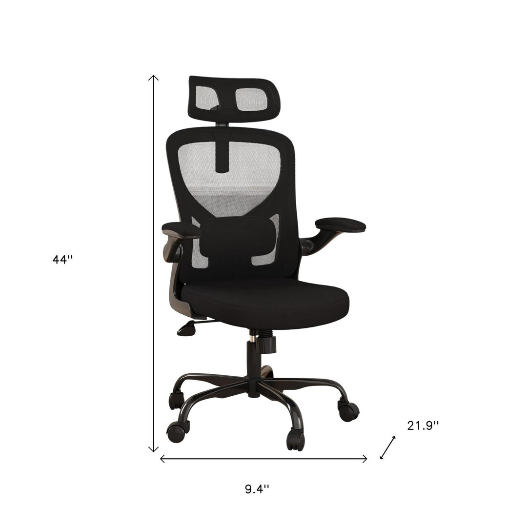 Ergonomic Office Chair Home Computer Desk Chair Adjustable Lumbar Support Flip Up Armrests Breathable Mesh Seat with Headrest Black