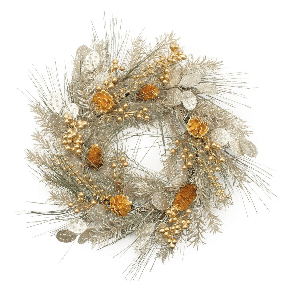 Eucalyptus Pine Glam Wreath – Mixed Metallic Holiday Accent | Christmas Decor | Trufairs