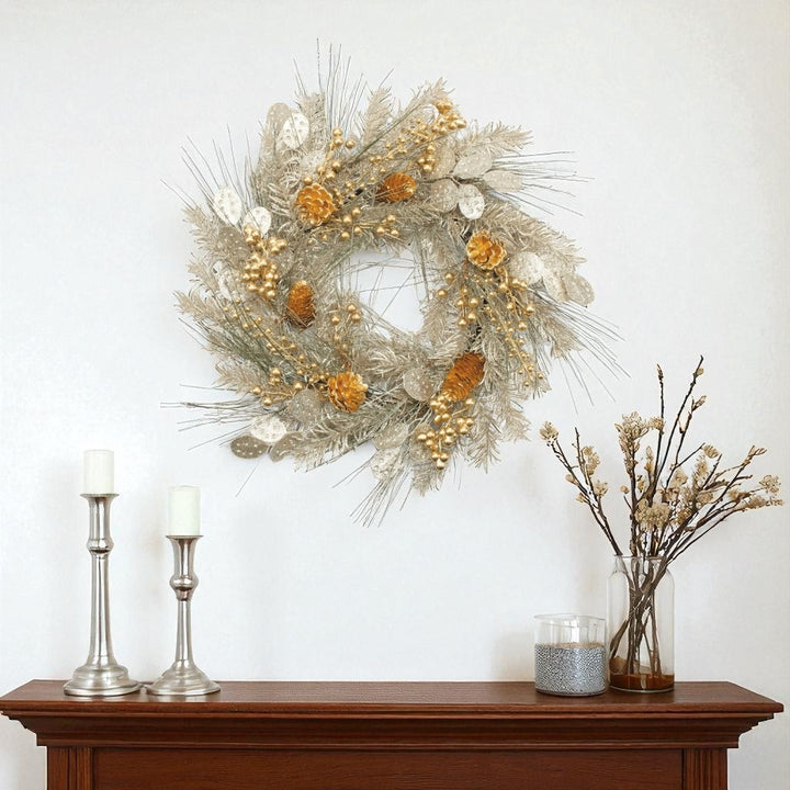 Eucalyptus Pine Glam Wreath – Mixed Metallic Holiday Accent | Christmas Decor | Trufairs