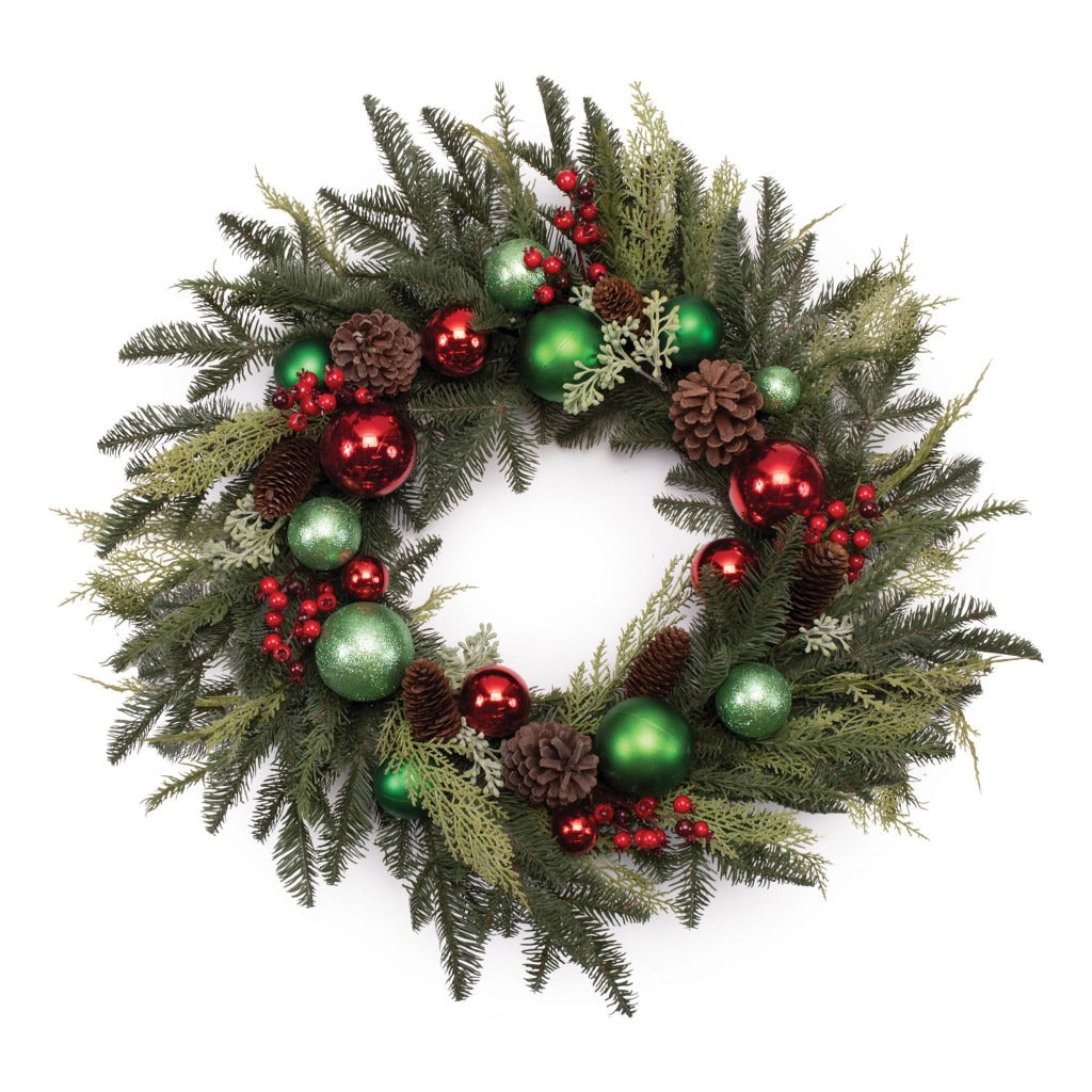 Holiday Magnolia Pine Ornament Wreath – Festive Multicolor Christmas Circle | Indoor Decor | Trufairs