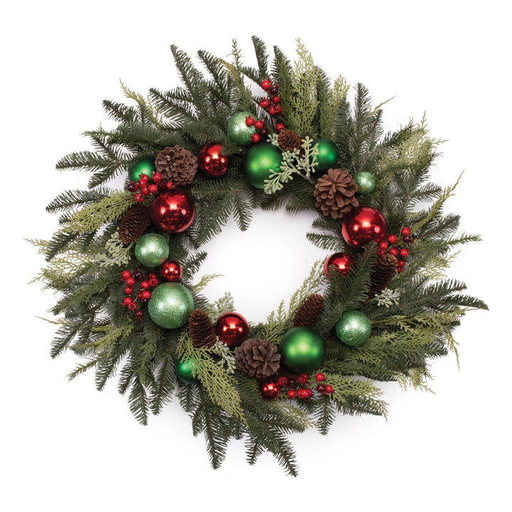 Holiday Magnolia Pine Ornament Wreath – Festive Multicolor Christmas Circle | Indoor Decor | Trufairs