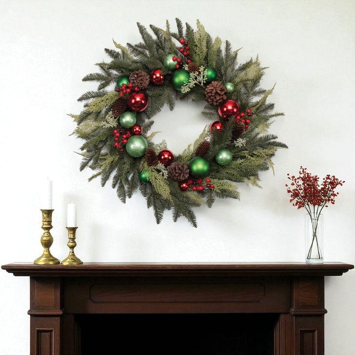 Holiday Magnolia Pine Ornament Wreath – Festive Multicolor Christmas Circle | Indoor Decor | Trufairs