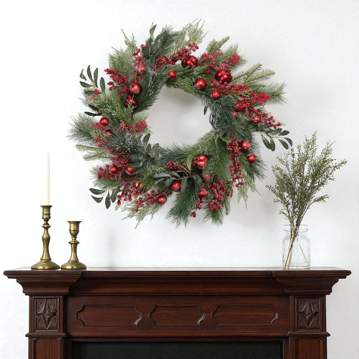 Festive Pine Berry Ornament Wreath – Lush Holiday Charm | Christmas Decor | Trufairs