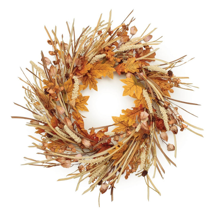 Mixed Fall Harvest Wreath – 25.5" Traditional Thanksgiving Door Decoration | Maple Leaves & Pinecones | Trufairs