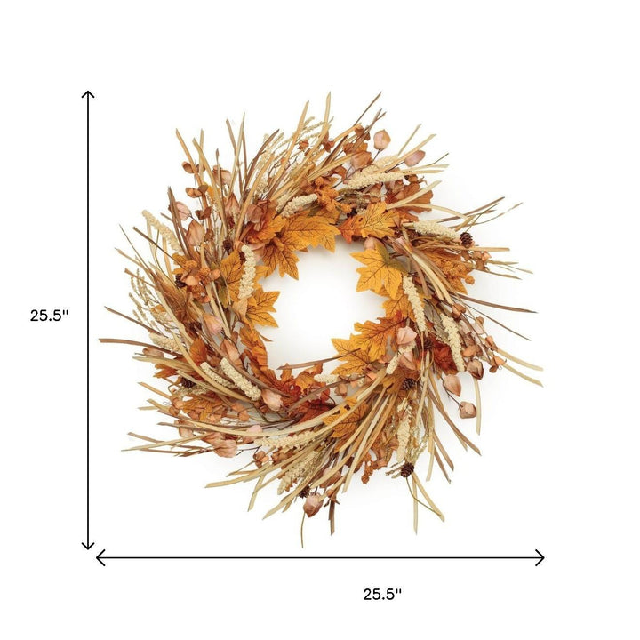 Mixed Fall Harvest Wreath – 25.5" Traditional Thanksgiving Door Decoration | Maple Leaves & Pinecones | Trufairs