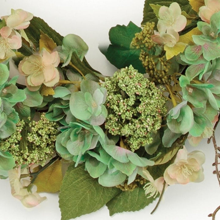 Green Hydrangea Seedum Wreath – Fresh Spring Circle Accent | Artificial Floral Decor | Trufairs