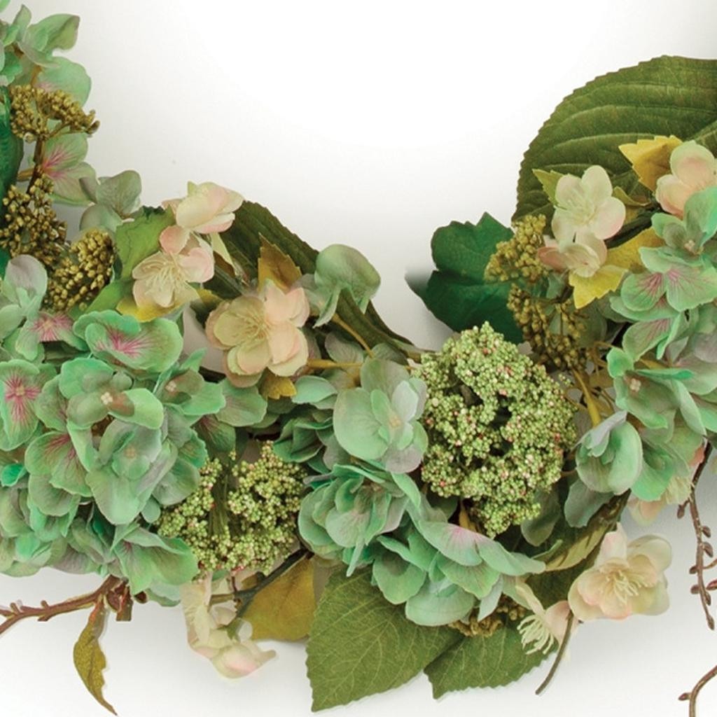 Green Hydrangea Seedum Wreath – Fresh Spring Circle Accent | Artificial Floral Decor | Trufairs