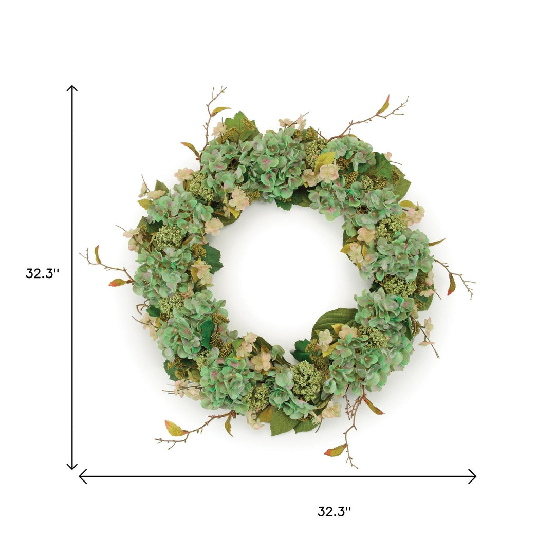Green Hydrangea Seedum Wreath – Fresh Spring Circle Accent | Artificial Floral Decor | Trufairs