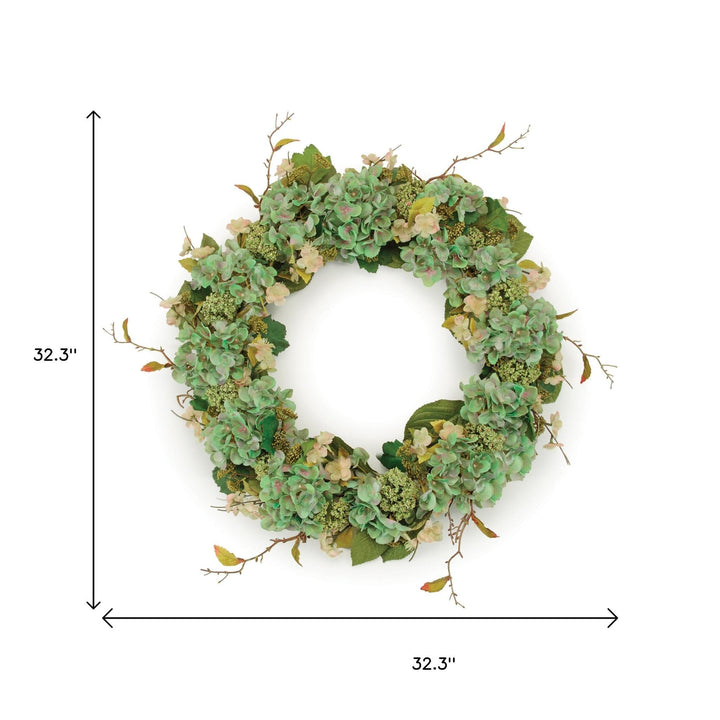 Green Hydrangea Seedum Wreath – Fresh Spring Circle Accent | Artificial Floral Decor | Trufairs
