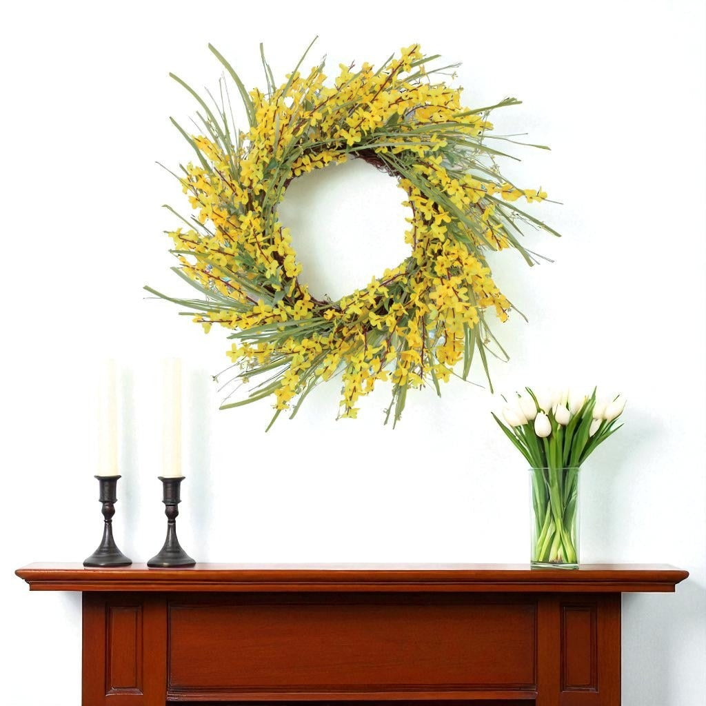 Spring Forsythia Hydrangea Wreath – Vibrant Seasonal Bloom | Indoor Floral Decor | Trufairs