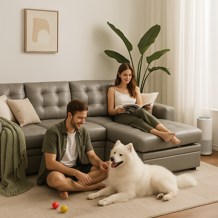 Premium Light Gray Faux Leather Sectional Sofa Bed - Modern L-Shaped Couch with Reversible Storage Chaise
