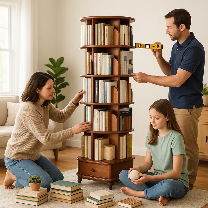 360° Rotating Bookshelf – 6-Tier Corner Bookcase with Wheels, Space-Saving Vertical Storage Rack | Trufairs