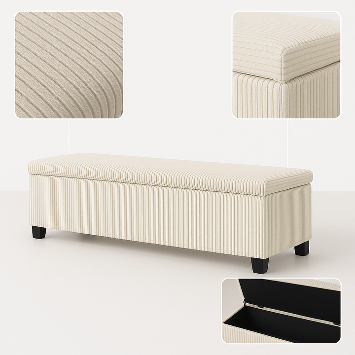 Elegant Corduroy Storage Bench – Extra Seating & Hidden Organizer | Bedroom Furniture | Trufairs