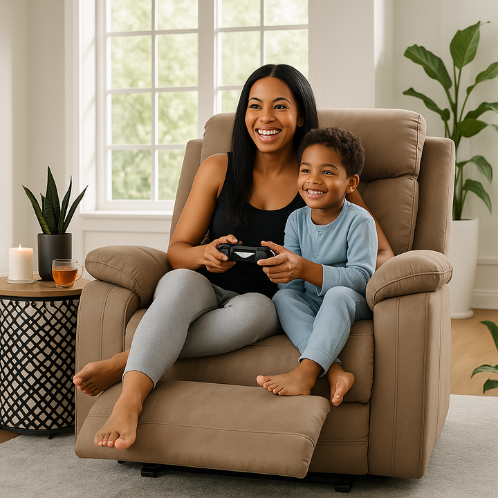 Premium Beige Microsuede Manual Recliner Chair with Steel Base - Contemporary Single-Seat Glider Reclining Chair for Modern Living Room