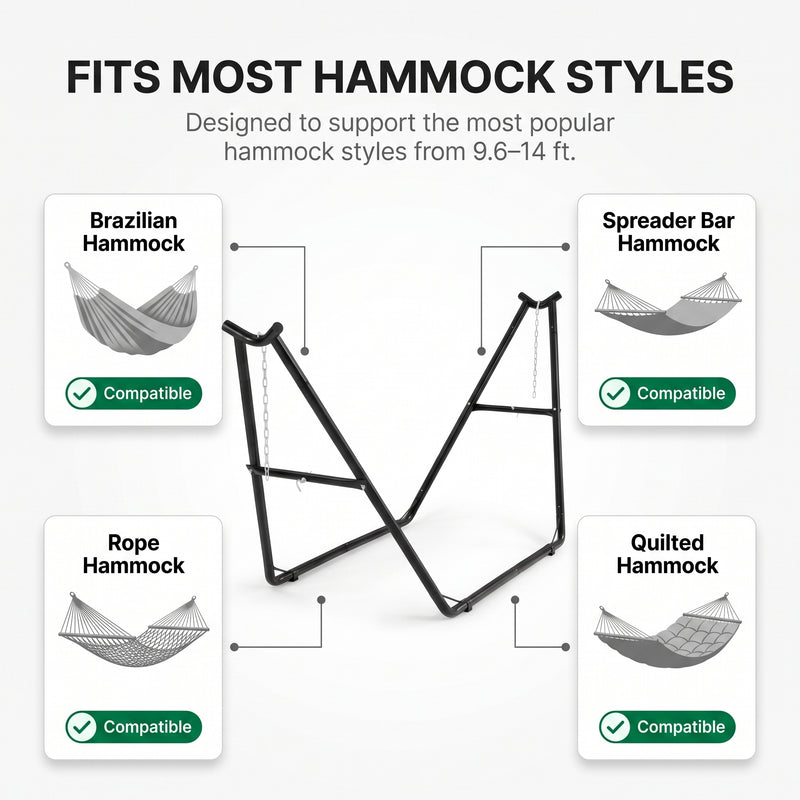 Adjustable 9-14FT Heavy-Duty Hammock Stand – 550-660LBS Outdoor/Indoor Steel Frame - 6