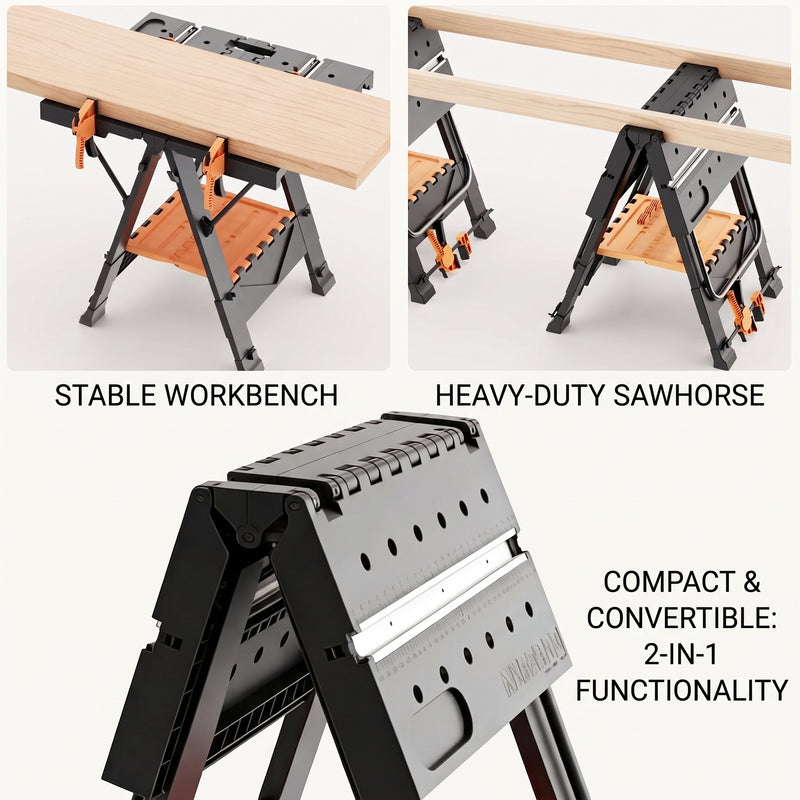 Portable Workbench & Folding Sawhorse – 2-in-1 Work Table - 6