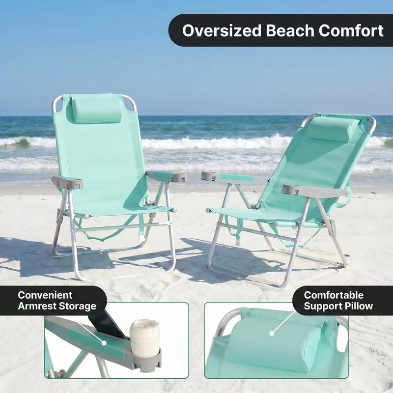 17" Big & Tall Oversized Beach Chairs 2-Pack – Heavy Duty Folding Outdoor Seating - 6