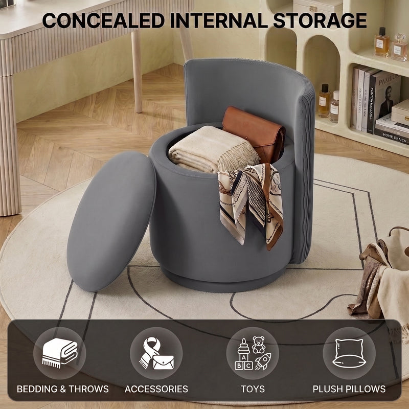 VANITY CHAIR WITH STORAGE – 360° SWIVEL VELVET SEAT - 6