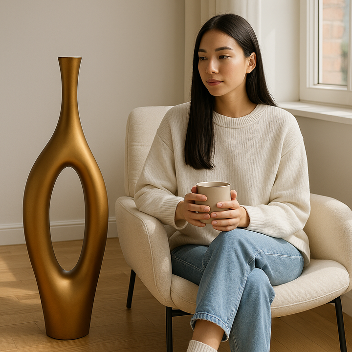 Premium Trombone Vase Small in Matte Bronze - Contemporary Resin Floor Sculpture with Sophisticated Finish