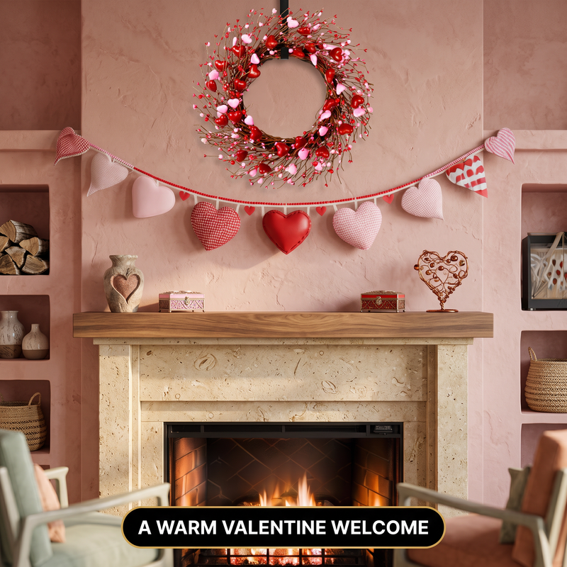 VALENTINE WREATHS FOR FRONT DOOR – HEART & BERRY FLORAL WREATH FOR VALENTINE’S DAY DÉCOR - 6