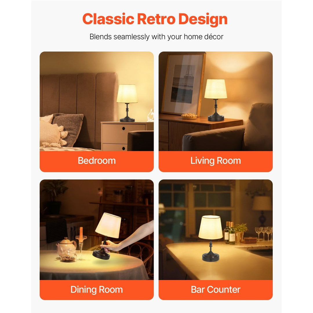 Rechargeable Cordless Table Lamp with Fabric Shade Small Desk Lamp in Black-Convenient & Stylish