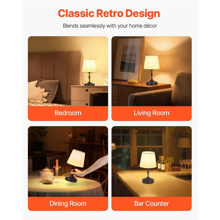 Rechargeable Cordless Table Lamp with Fabric Shade Small Desk Lamp in Black-Convenient & Stylish