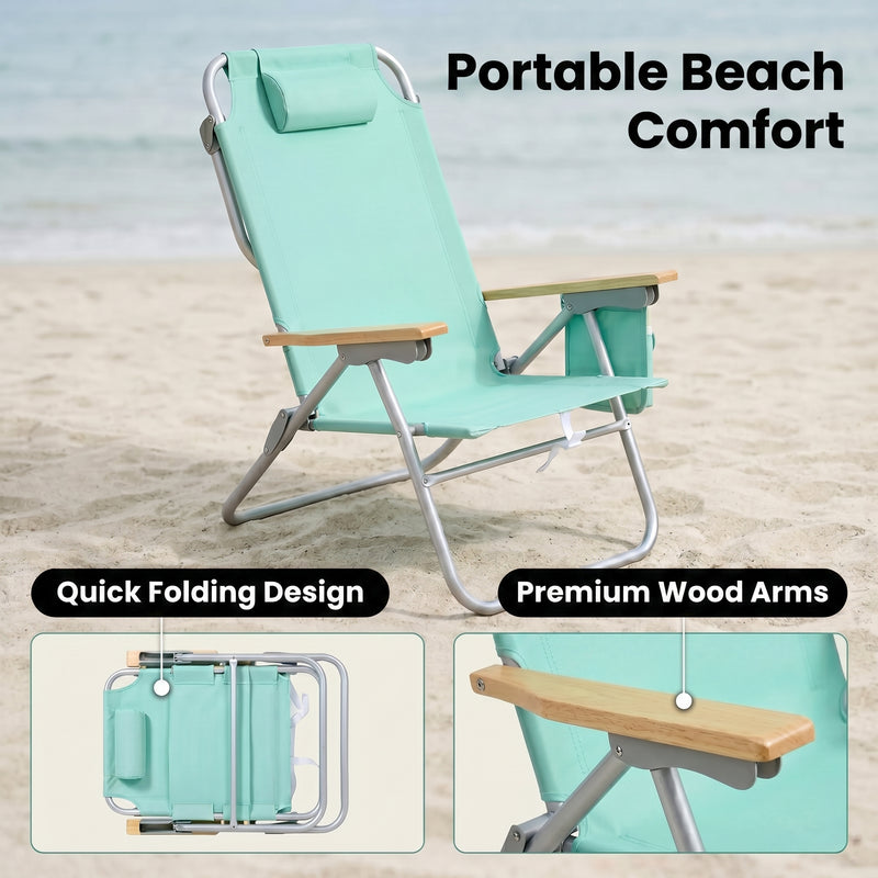17" Big & Tall Oversized Beach Chairs 2-Pack – Heavy Duty Folding Outdoor Seating - 6