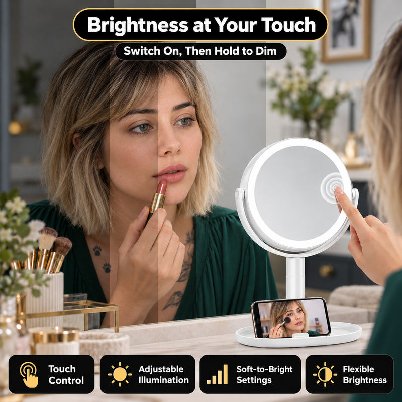 LED Makeup Mirror with Adjustable Brightness – Dual-Sided, Rechargeable - 6