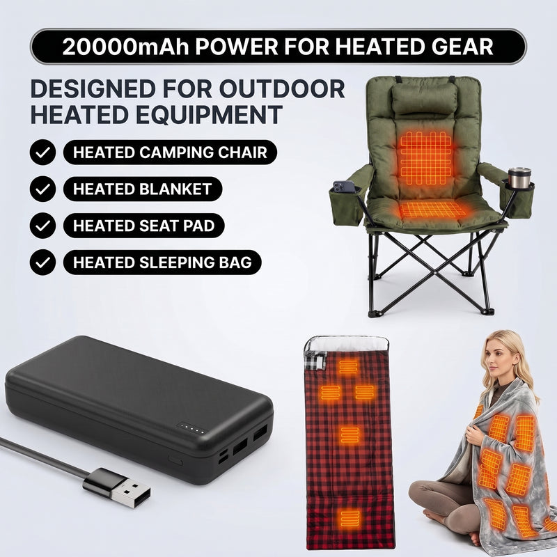 15,000–20,000MAH 5V/2A USB BATTERY PACK – RECHARGEABLE POWER BANK FOR HEATED CAMPING CHAIRS & BLANKETS - 6